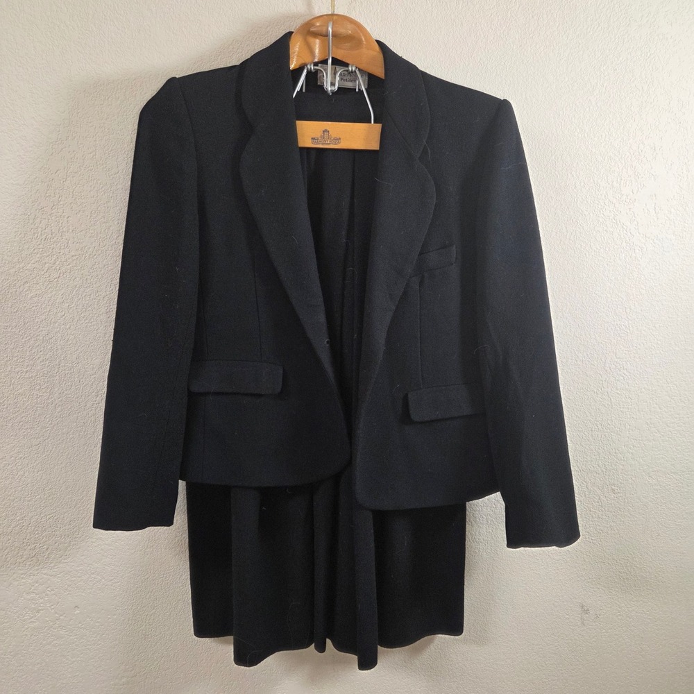Vintage Evan-Picone Petites Black 100% Wool Skirt Suit ILGWU Made in USA Size 8P